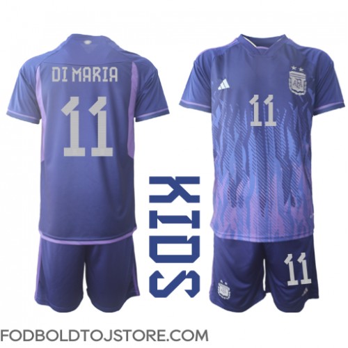 Argentina Angel Di Maria #11 Udebanesæt Børn VM 2022 Kortærmet (+ Korte bukser)